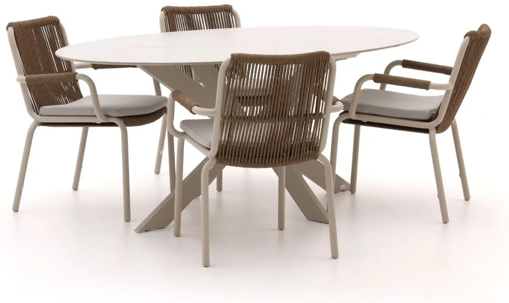 + 10% kassakorting | Diningset Bellagio  | 4 personen sintered stone | Tuinset stapelbaar | 5-delig | Kees Smit Tuinmeubelen