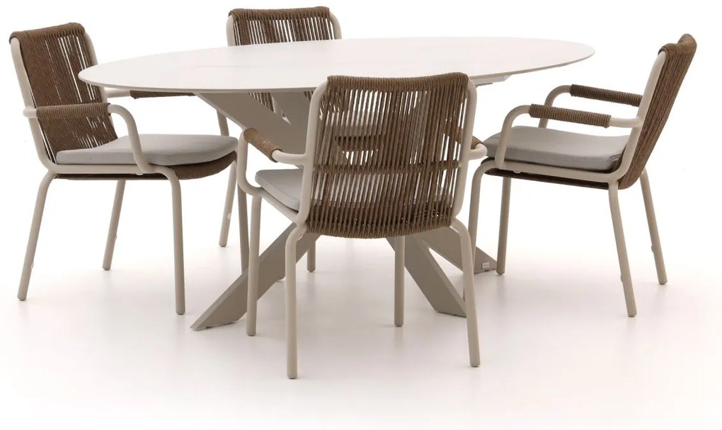Diningset Bellagio  | 4 personen sintered stone | Tuinset stapelbaar | 5-delig | Kees Smit Tuinmeubelen