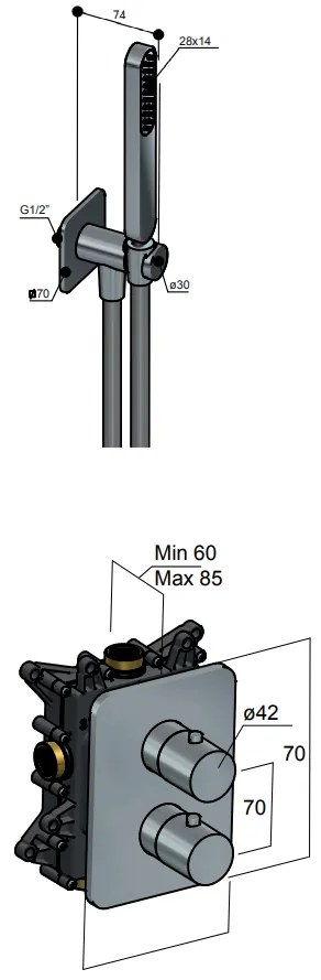 Hotbath Gal IBS40ABBP inbouwdouche met plafondbuis, glijstang en 27x40cm hoofddouche geborsteld messing PVD