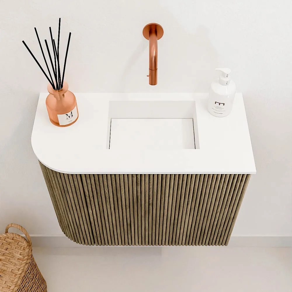 Mondiaz Joya 50cm toiletmeubel ronding links dusk met wastafel faye rechts zonder kraangat talc