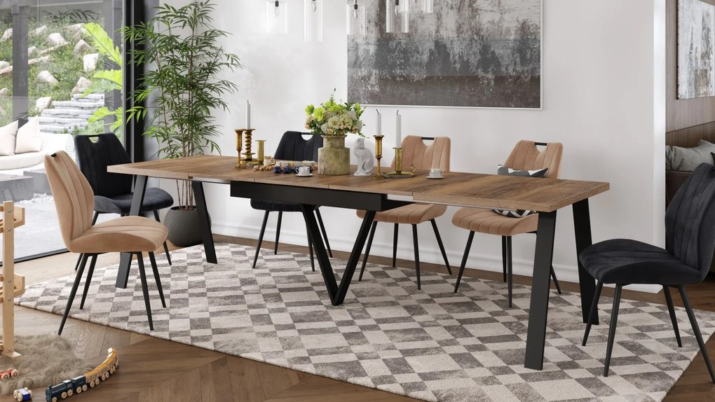 AVERY eik Halifax vertind/onderkant zwart - LOFT/INDUSTRIËLE TAFEL VOOR WOONKAMER/EETKAMER UITKLAPBAAR TOT 330 cm!