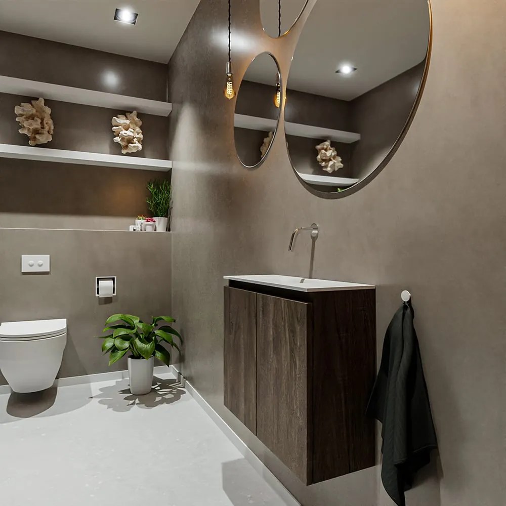 Mondiaz Ture 60cm toiletmeubel dark brown met wastafel talc midden geen kraangat