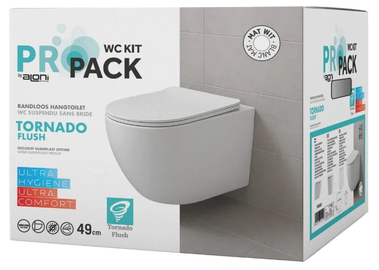 Sanigoods Cyclona compact randloos hangtoilet met tornado flush en zitting wit mat