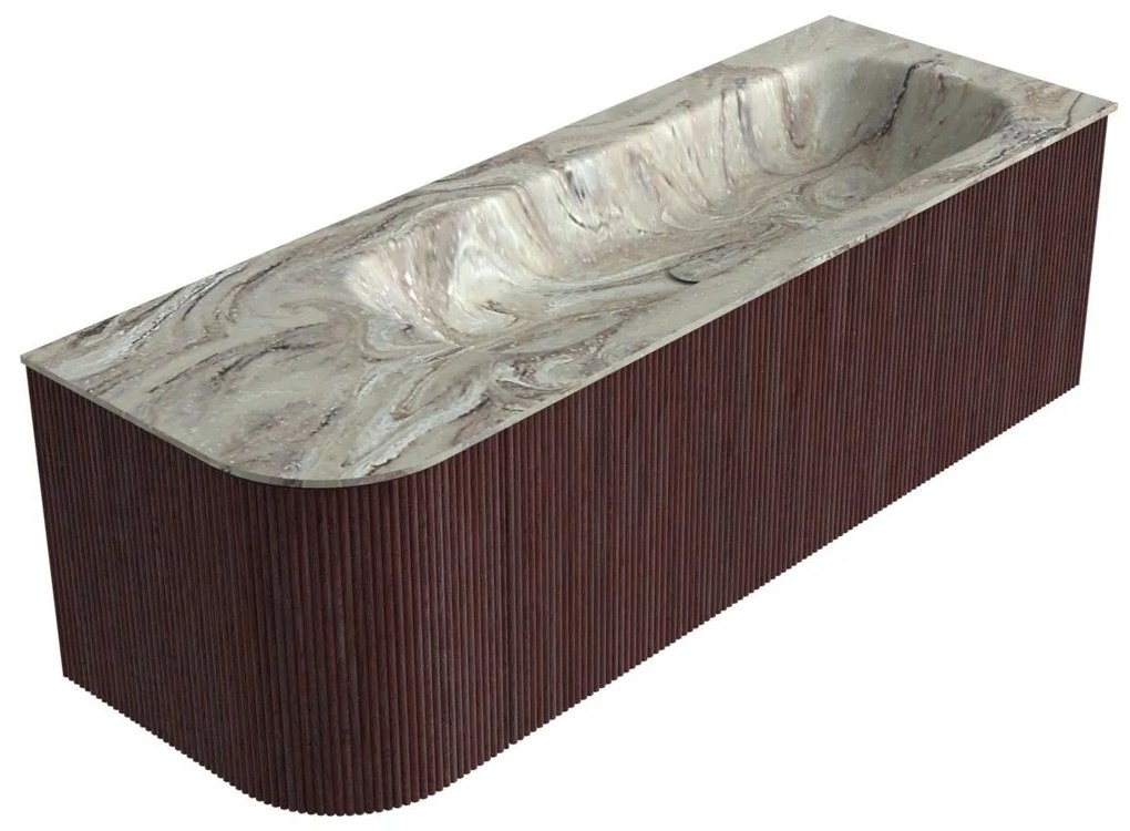 Mondiaz Kurve-dlux 135cm badmeubel ronding links ruby met 1 lade en deur en wastafel big medium rechts zonder kraangat glace
