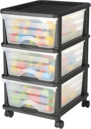 VEVOR Ladewagen Ladekast met 3 lades (17 L / per), Ladekast met wielen Ladekast met doorzichtige containers voor kantoorbenodigdheden Hobbylokalen Klaslokalen