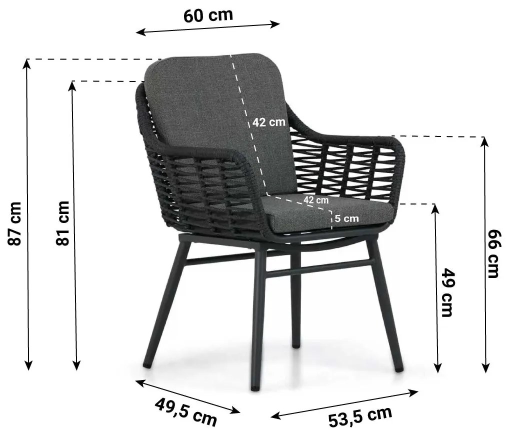 Tuinset Ronde Tuintafel 125 cm Aluminium/rope Grijs 4 personen Coco Antoni/Ancona