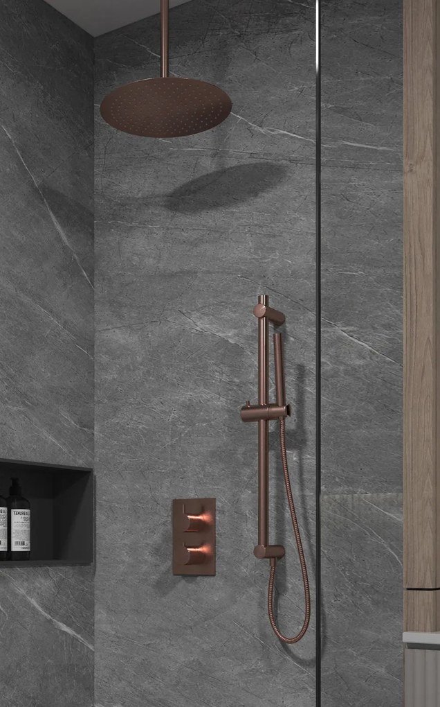 Saniclear Copper inbouw regendouche met 20cm hoofddouche, plafondarm en glijstang geborsteld koper