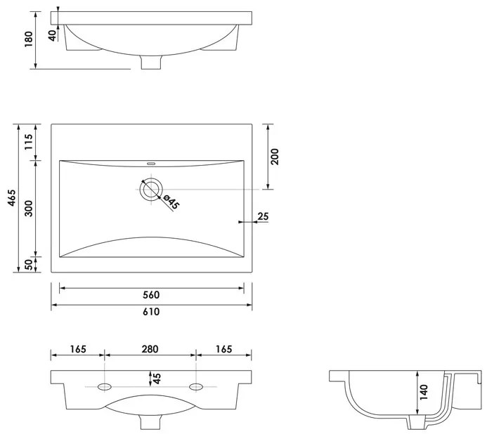 Brauer Halo wastafel keramiek 60cm zonder kraangat wit glans