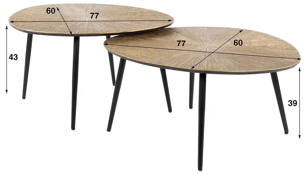 Salontafel Set Organisch Goud - 77 X 60cm.