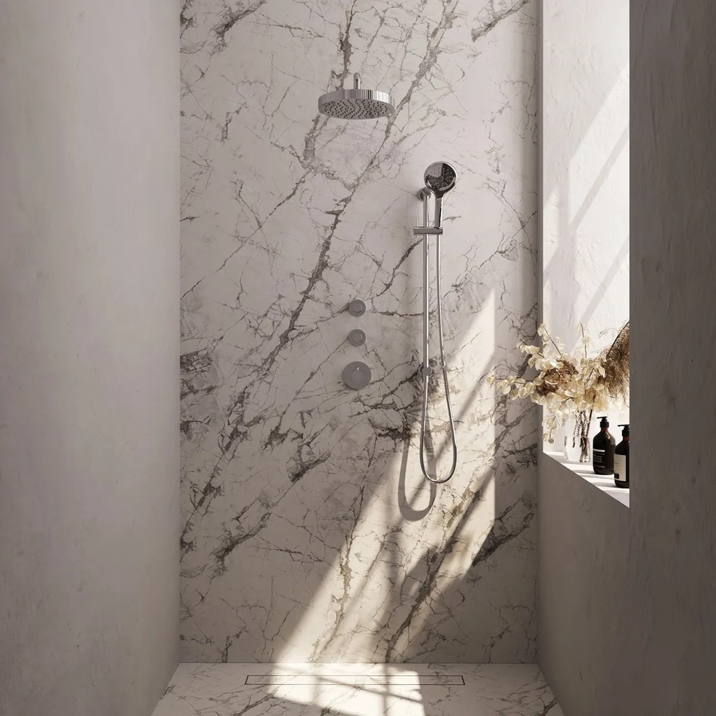 Brauer Stripe inbouw regendouche met 25cm hoofddouche, gebogen muurarm en 3 standen handdouche en glijstang set 11 chroom