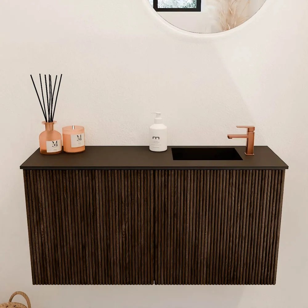 Mondiaz Joya 80cm toiletmeubel walnut met wastafel faye rechts 1 kraangat urban