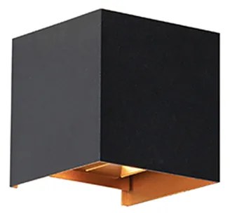 Buiten wandlamp zwart met goud incl. LED 2-lichts IP54 - Edwin Modern IP54 Buitenverlichting kubus / vierkant