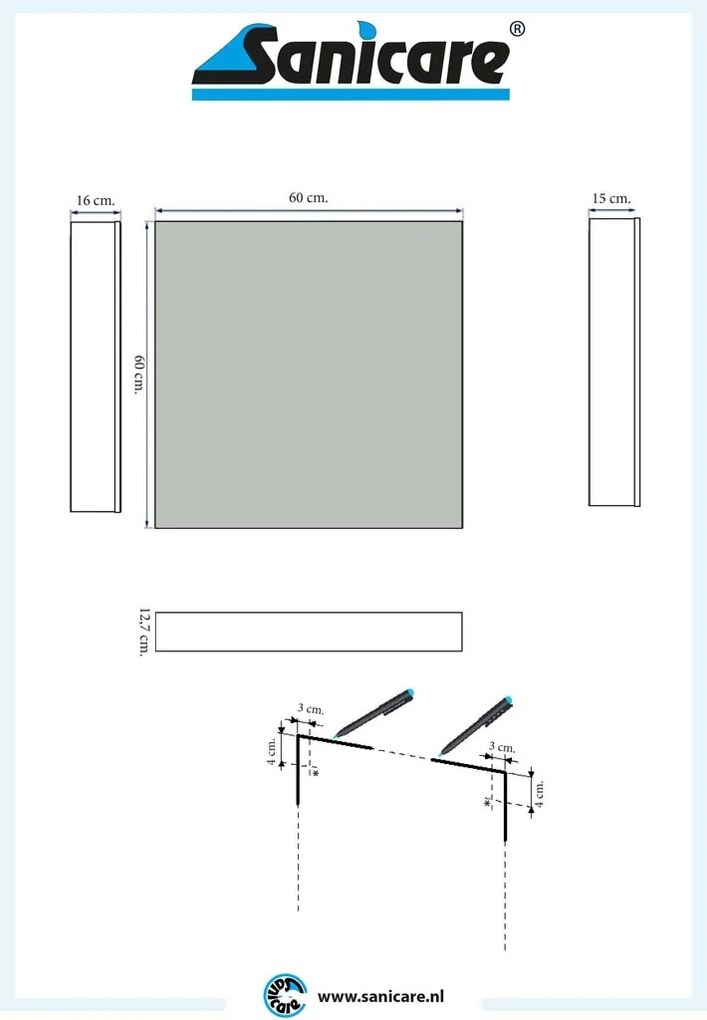 Sanicare Spiegelkast Qlassics Ambiance 60 cm. 1 dubbelzijdige spiegeldeur Belluno-eiken