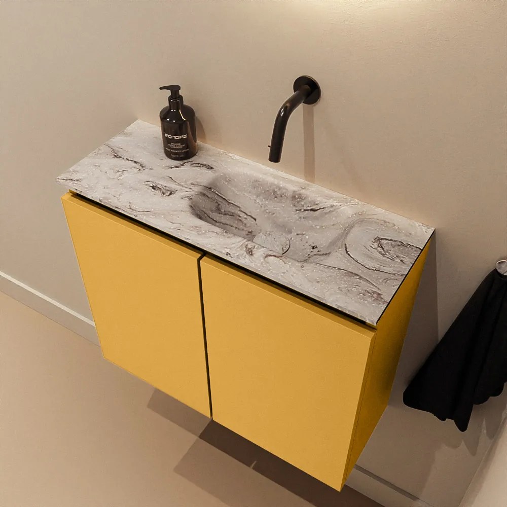 Mondiaz Ture DLux toiletmeubel 60cm ocher met wastafel glace rechts zonder kraangat