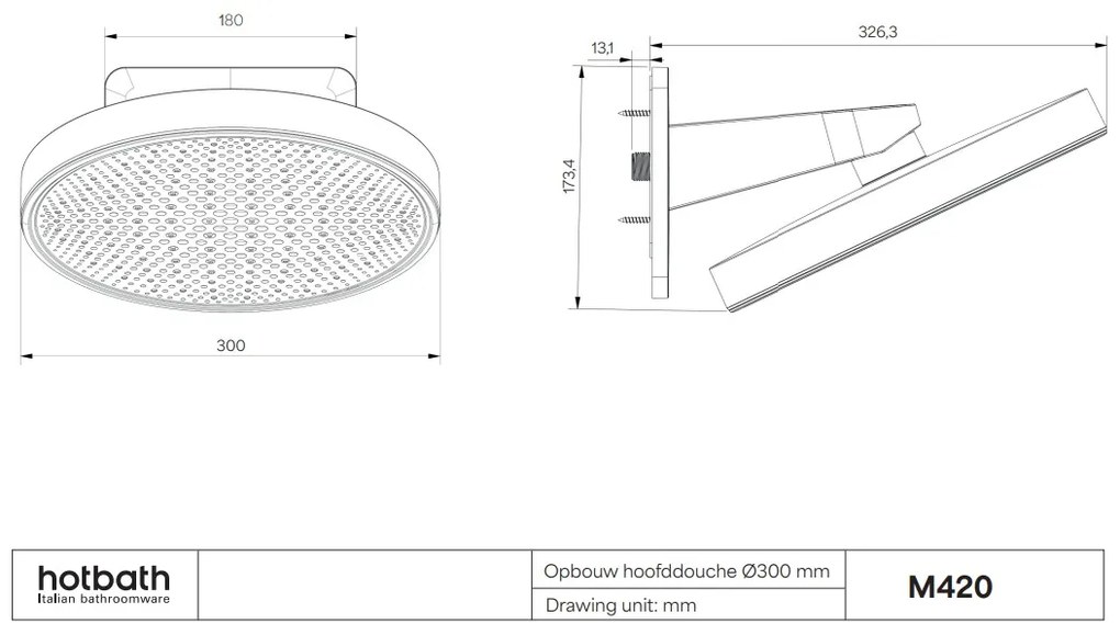 Hotbath Cobber M420 opbouw hoofddouche 30cm gepolijst zwart PVD