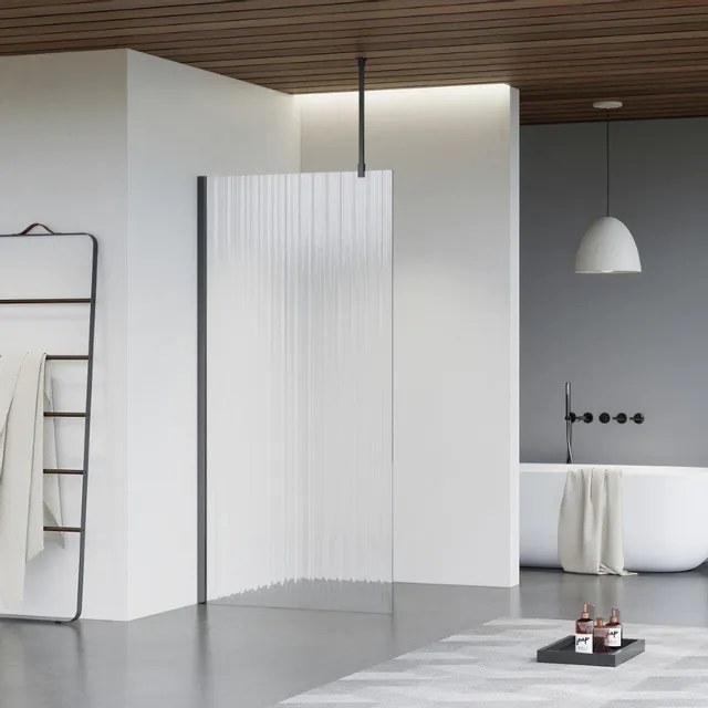 Fortifura Galeria inloopdouche - 60x200cm - ribbelglas - plafondarm - Geborsteld Gunmetal PVD SW797950/SW797907/SW804545