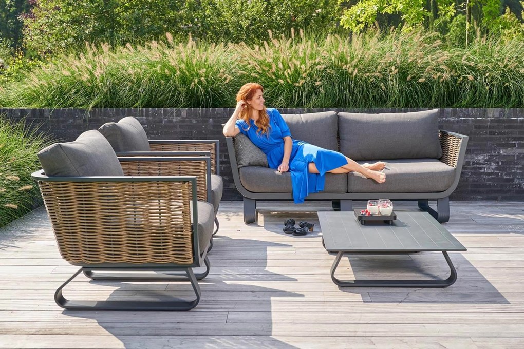 Stoel en Bank Loungeset 4 personen Aluminium/wicker Grijs Santika Furniture Santika Tika