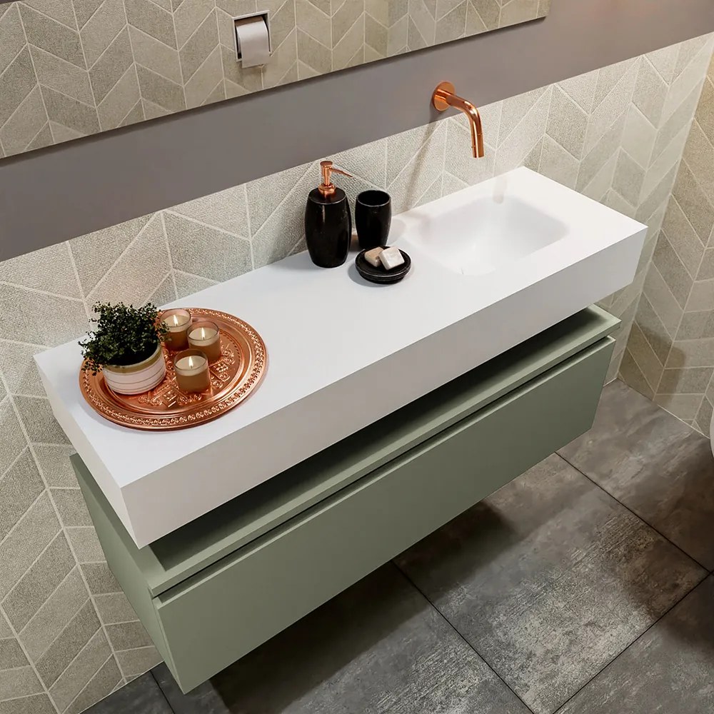 Mondiaz Andor toiletmeubel 100cm army met witte wastafel rechts zonder kraangat