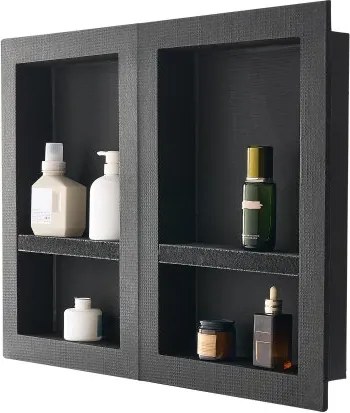 VEVOR Douchenis, 16 x 24 inch + 16 x 24 inch Wandnis met Verplaatsbare Plank, 4 inch Dikke Moderne Zeep &amp; Shampoo Opberger, Zwart voor Badkamer Douche