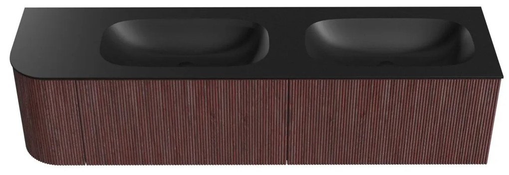 Mondiaz Kurve 175cm badmeubel ronding links ruby met 2 lades en 1 deur en wastafel big small dubbel/rechts zonder kraangat urban