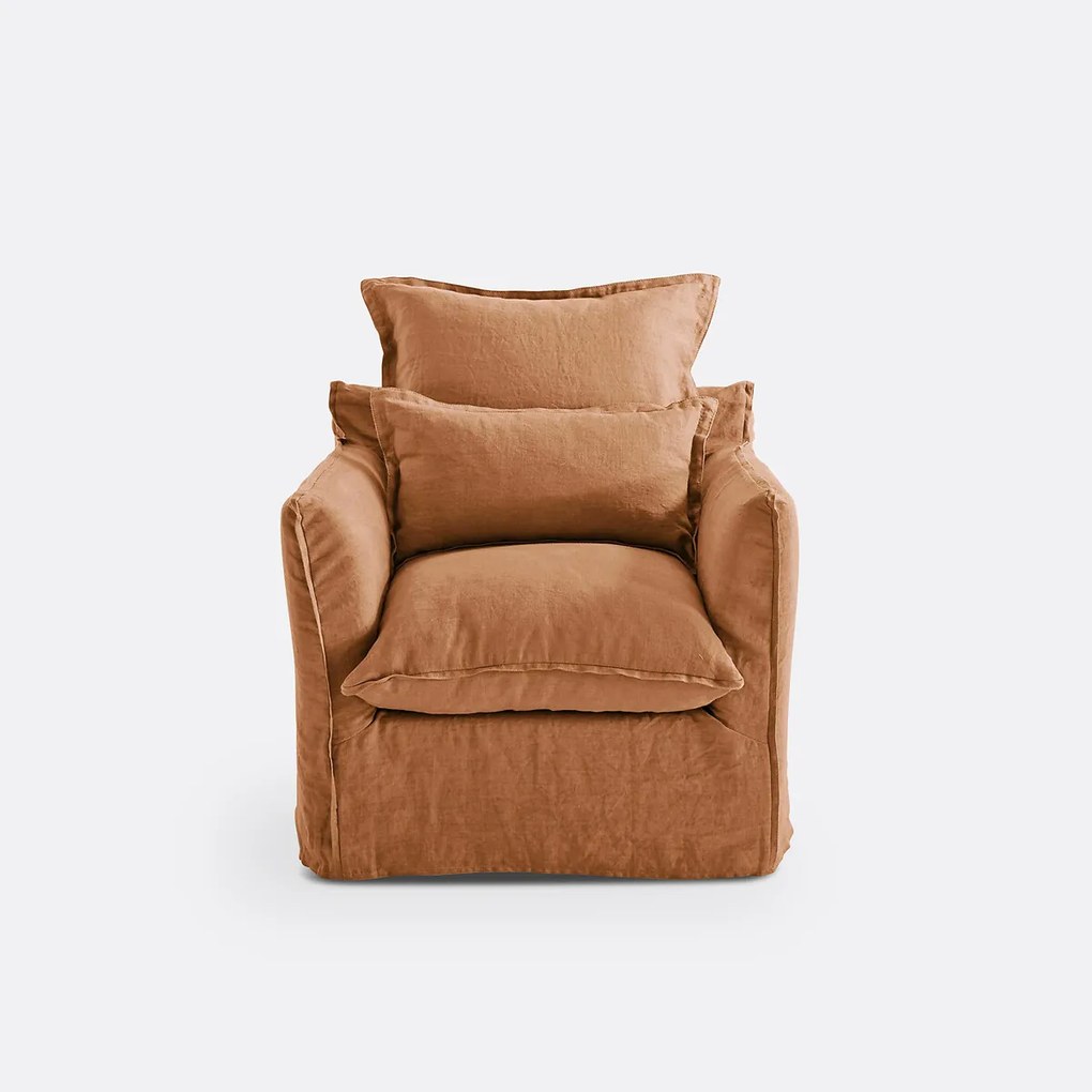Fauteuil, afneembare hoezen, in gekreukt linnen, Odna