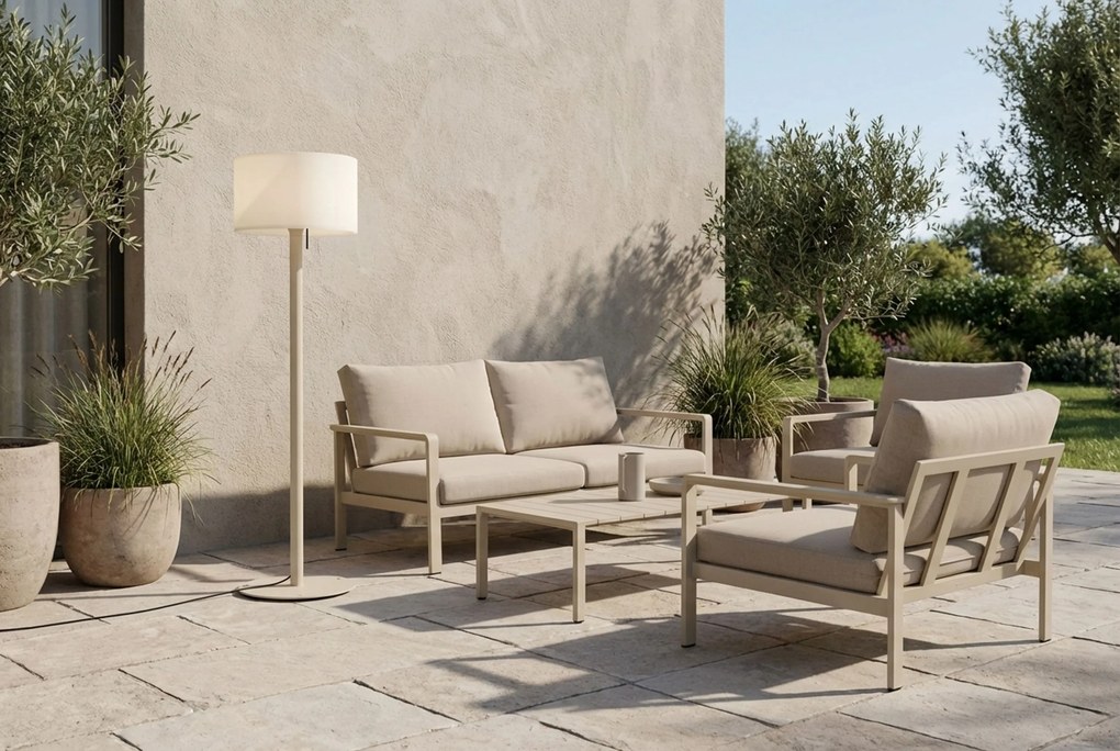 Scandinavische Buiten Vloerlamp Beige Met Witte Kap IP - Mississippi Aluminium/Kunststof Zand/Beige