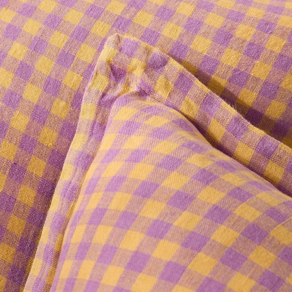 Kussensloop in gewassen linnen, Acélie lavandel/oker