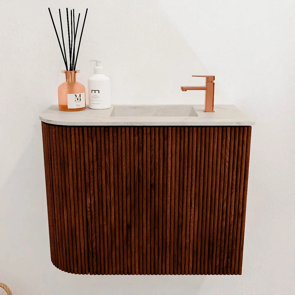 Mondiaz Joya DLux 50cm toiletmeubel ronding links ruby met wastafel faye rechts 1 kraangat ostra