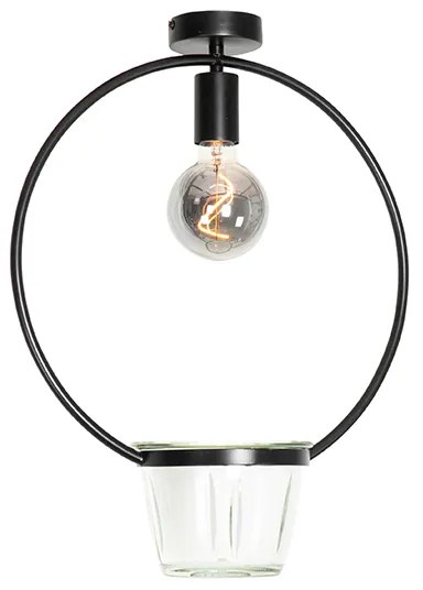 Moderne plafondlamp zwart met glas rond - Roslini
