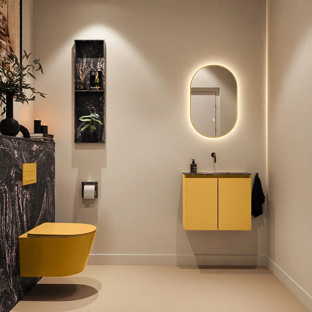 Mondiaz Ture DLux toiletmeubel 60cm ocher met wastafel lava midden zonder kraangat