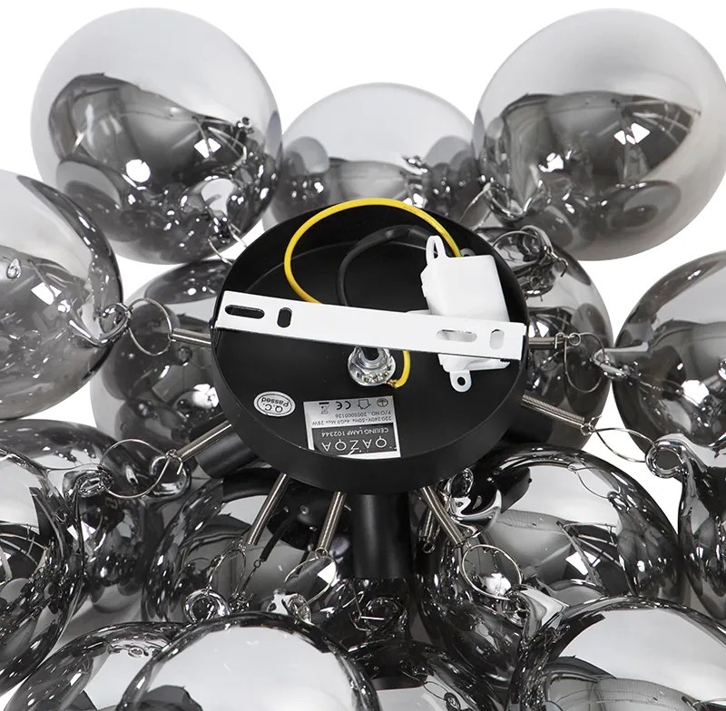 Design plafondlamp zwart met smoke glas 4-lichts - Uvas