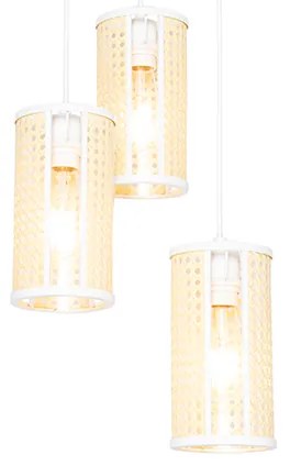 Oosterse hanglamp wit met rotan 3-lichts rond - Akira Retro E27 Binnenverlichting Lamp