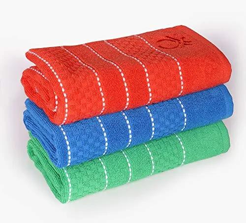 United Colors of Beneton. Set van 3 theedoeken 50x70cm 420gsm 100% katoen (groen + blauw + rood) huis Benetton, meerkleurig, 50x70