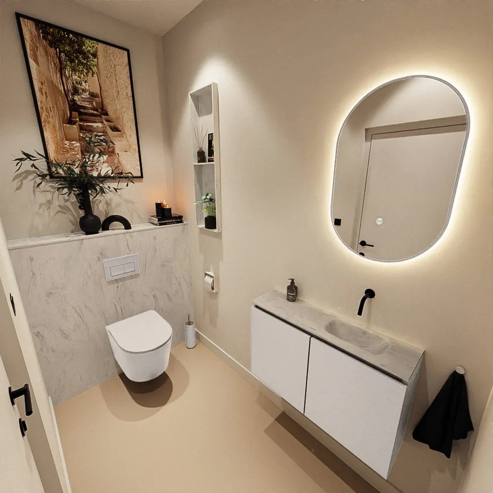 Mondiaz Ture DLux toiletmeubel 80cm linen met wastafel opalo rechts zonder kraangat