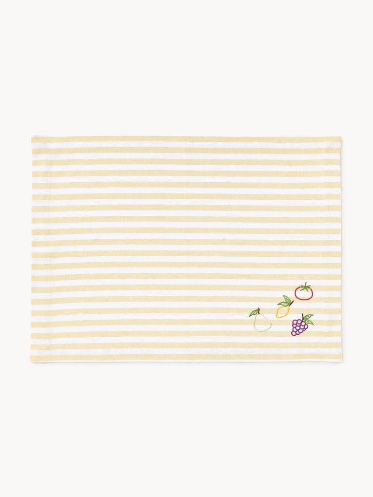 Gestreepte placemats Melony met geborduurde motieven, 2-delig