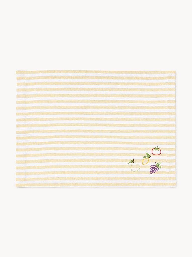 Gestreepte placemats Melony met geborduurde motieven, 2 stuks