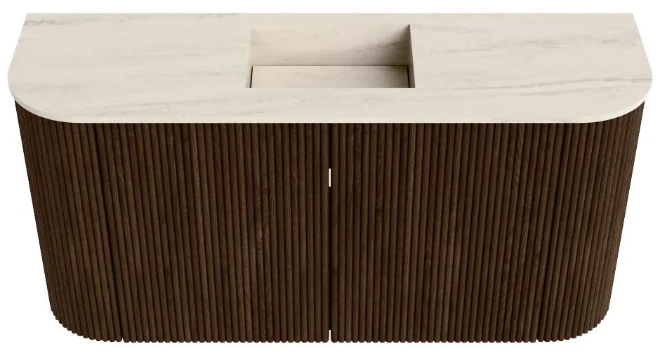 Mondiaz Joya DLux 85cm toiletmeubel ronding links/rechts walnut met wastafel faye midden 1 kraangat meli