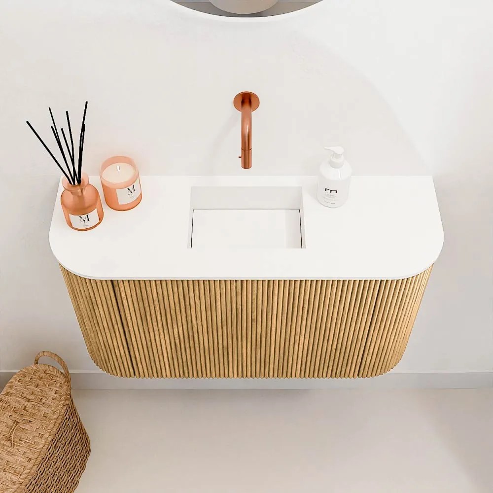 Mondiaz Joya 75cm toiletmeubel ronding links/rechts oak met wastafel faye midden zonder kraangat talc