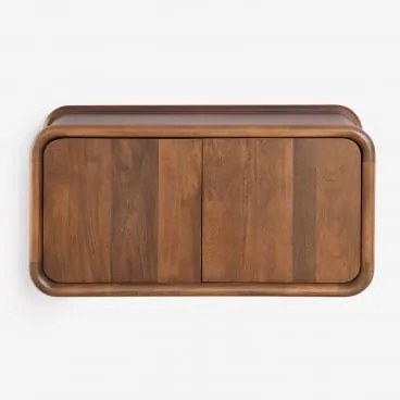 Muurhangende Badkamermeubelset 90x45 Cm Van Mangohout Maupaul Zonder Wastafel & Zonder Kraan & Donker Handvat Hout - Sklum