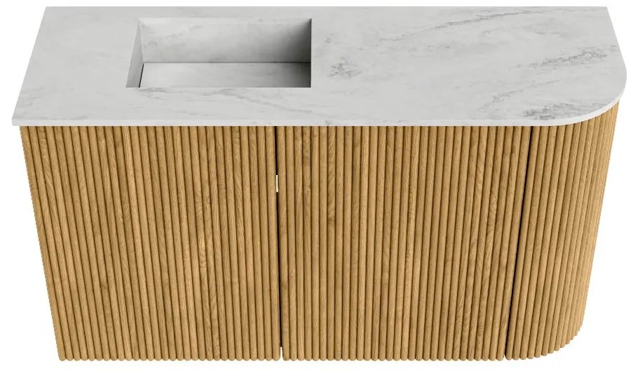 Mondiaz Joya DLux 70cm toiletmeubel ronding rechts oak met wastafel faye links 1 kraangat opalo