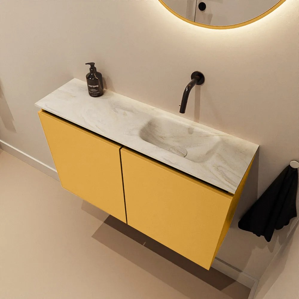 Mondiaz Ture DLux toiletmeubel 80cm ocher met wastafel ostra rechts zonder kraangat