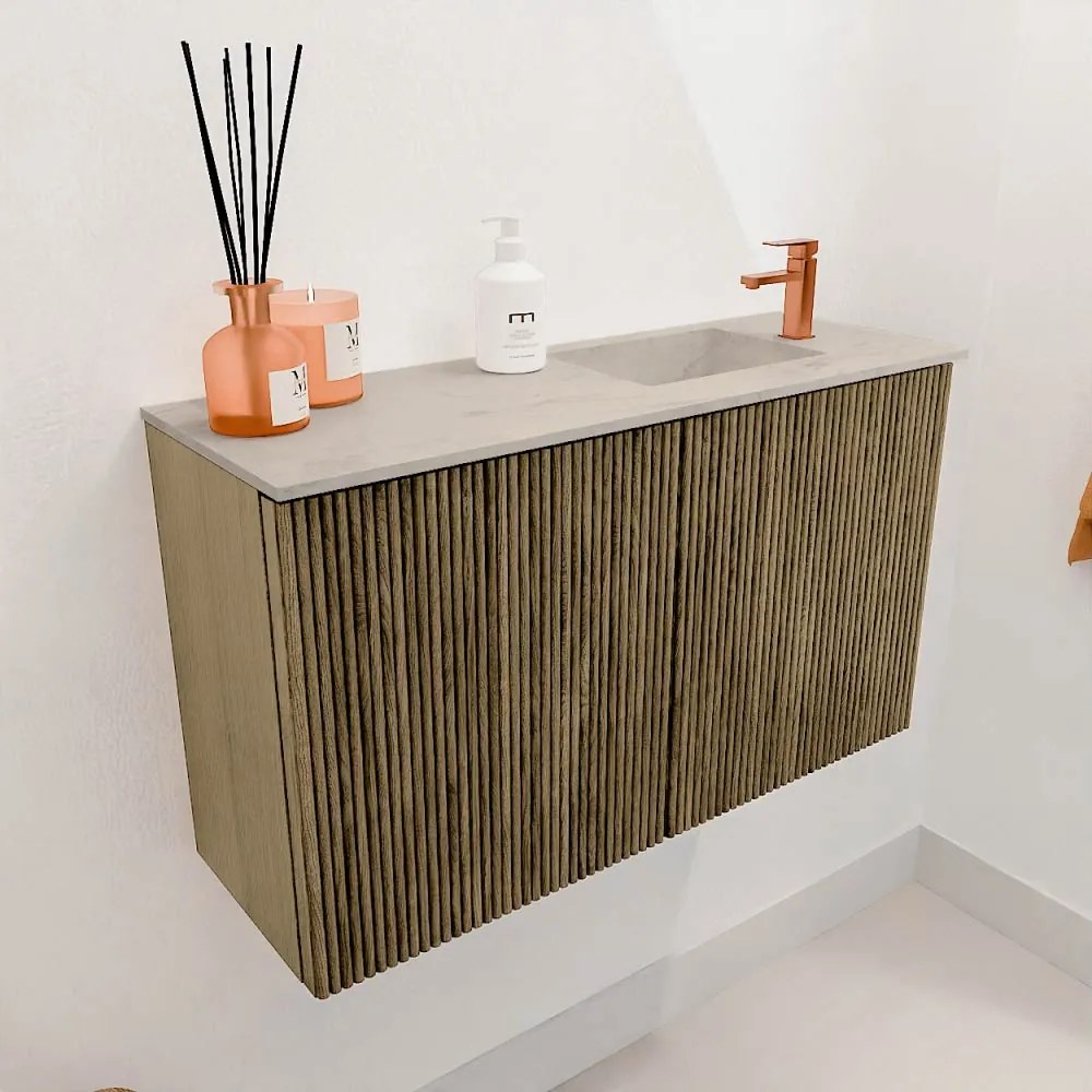 Mondiaz Joya DLux 70cm toiletmeubel dusk met wastafel faye rechts 1 kraangat opalo