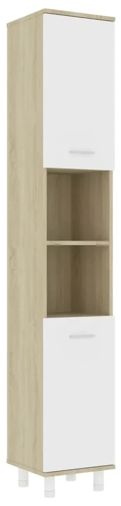 vidaXL Badkamerkast 30x30x179 cm spaanplaat wit en sonoma eikenkleurig