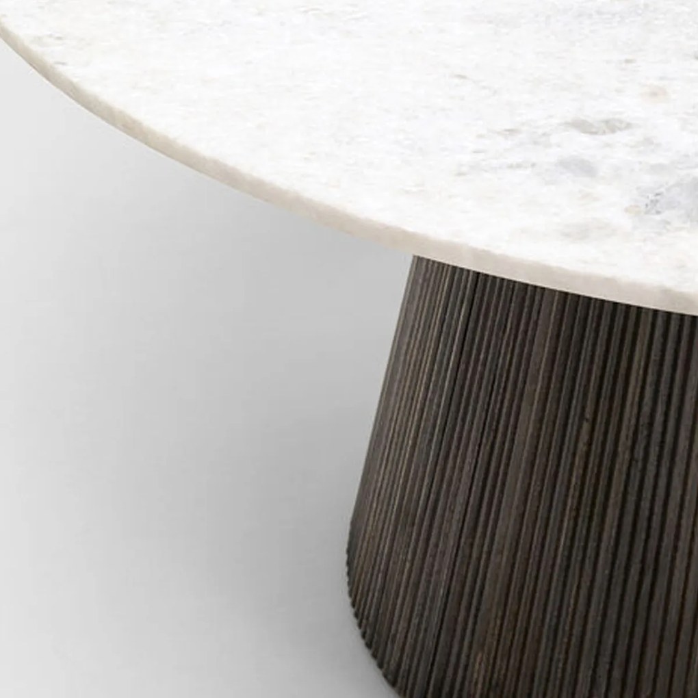 Ronde Eettafel Zwart Met Wit Marmer - 115 X 115cm.