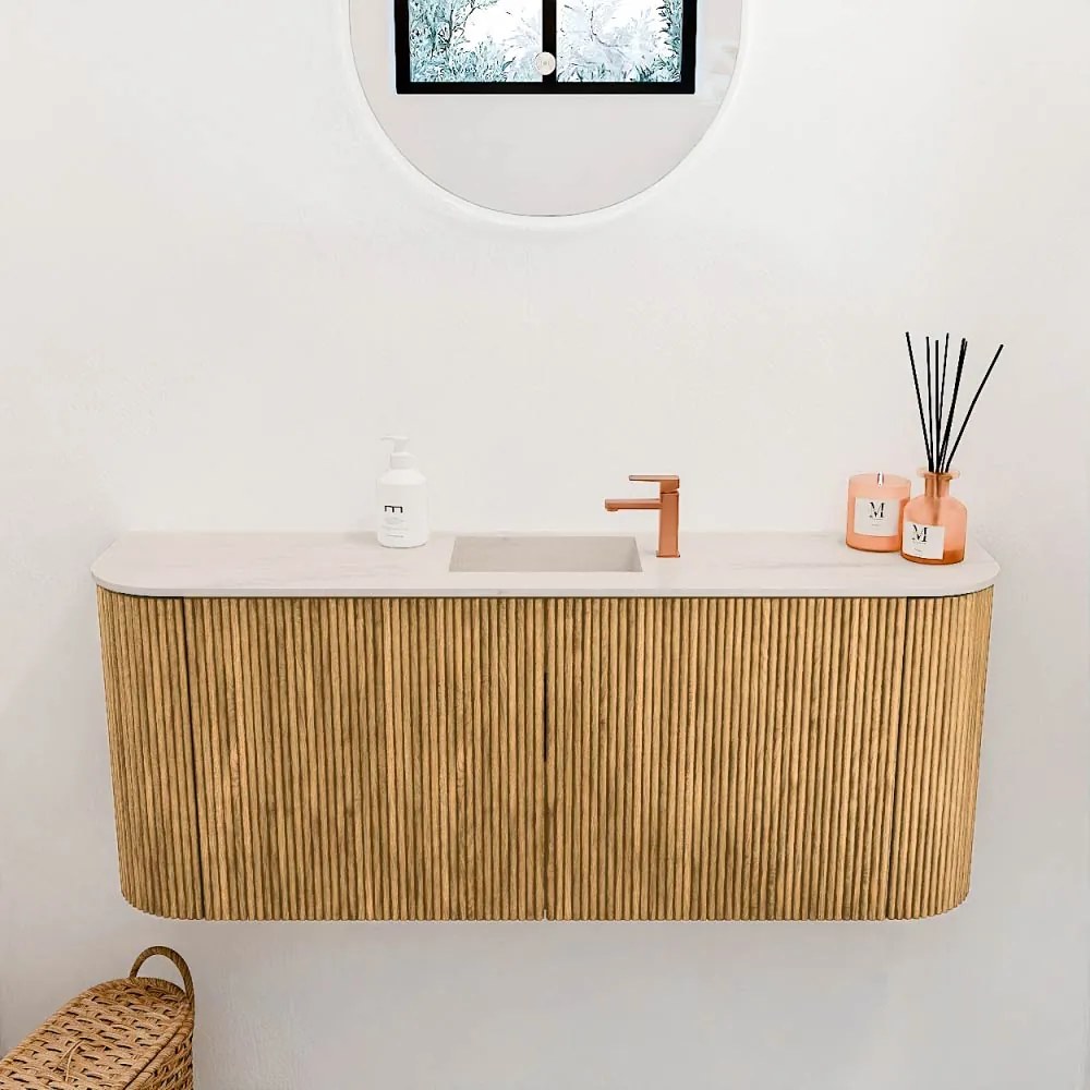 Mondiaz Joya DLux 105cm toiletmeubel ronding links/rechts oak met wastafel faye midden 1 kraangat meli