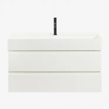 Ona Zwevend Badkamermeubelset Van Hout En Essenfineer Met Geïntegreerde Wastafel Wit & Spiegelloze & Mat Zwart ↑20 Cm Met - Sklum