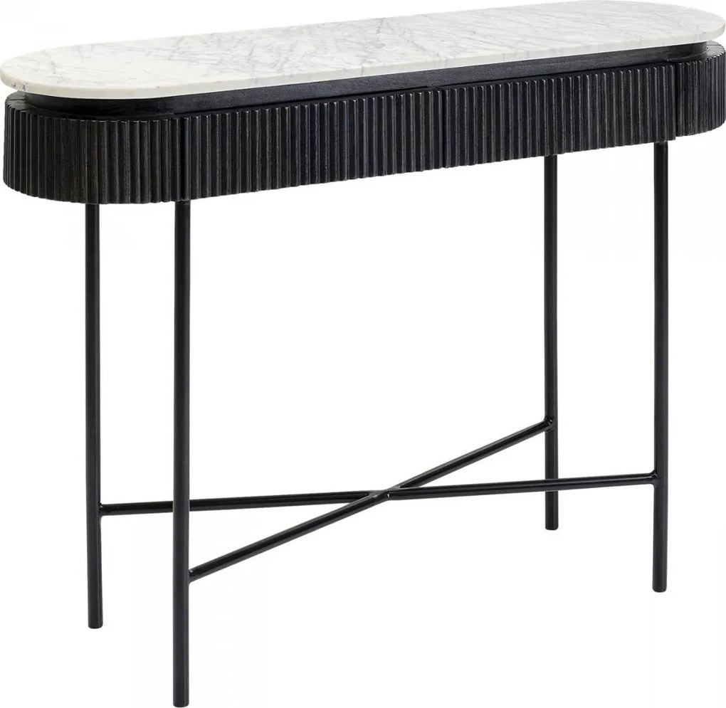 Kare Design Glenn Ovale Sidetable Zwart Met Wit Marmer - 100 X 32cm.