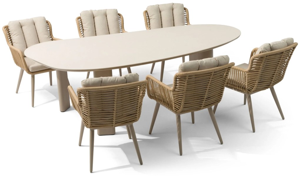 Tuinset 6 personen 240 cm Aluminium/wicker Taupe Coco Custa/Weave