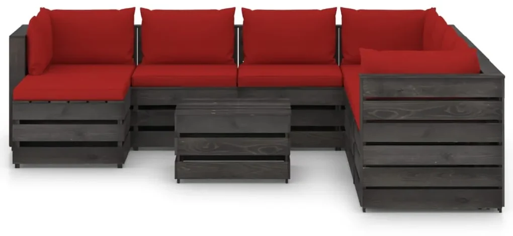 vidaXL 9-delige Loungeset met kussens grijs geïmpregneerd hout