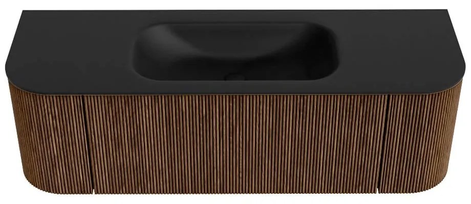 Mondiaz Kurve 140cm badmeubel ronding links/rechts walnut met 1 lade en 2 deuren en wastafel big small midden 1 kraangat urban